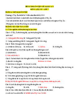 Đề cương ôn tập Giữa kì 1 Lịch sử 7 (dùng chung cả 3 sách)