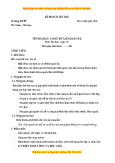 Giáo án Bài 13 Tin 11 Kết nối tri thức: Cơ sở dữ liệu quan hệ
