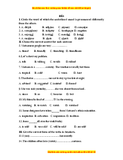Đề thi giữa kì 1 Tiếng Anh 9 (có file nghe) - Đề 6