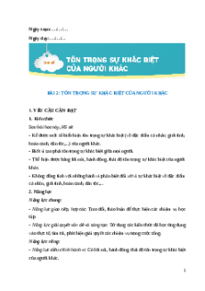 Giáo án Bài 2: Tôn trọng sự khác biệt của người khác Đạo đức lớp 5 Kết nối tri thức