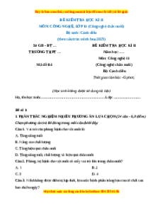 Đề thi cuối kì 2 Công nghệ Chăn nuôi 11 Cánh diều cấu trúc mới