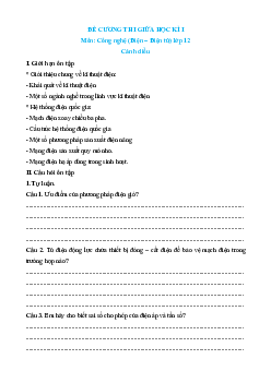 Đề cương ôn tập giữa kì 1 Công nghệ 12 Điện, Điện tử Cánh diều