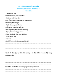 Đề cương ôn tập giữa kì 1 Công nghệ 12 Điện, Điện tử Cánh diều