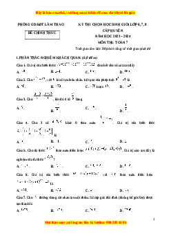 Đề thi HSG Toán 7 năm 2024 Phòng GD&ĐT Lâm Thao - Phú Thọ