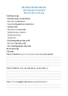 Đề cương ôn tập Giữa kì 1 Công nghệ cơ khí 11 Kết nối tri thức (có đáp án)