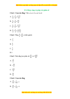 Trắc nghiệm Phép cộng và phép trừ phân số Toán 6 Kết nối tri thức