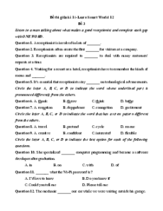 Đề thi giữa kì 1 Tiếng Anh 12 Ilearn Smart world (Đề 3 có file nghe)