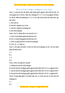 Trắc nghiệm Liên kết hydrogen và tương tác van der waals Hóa học 10 Chân trời sáng tạo