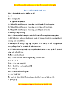 Trắc nghiệm Bài 22 Tin học 10 Kết nối tri thức: Kiểu dữ liệu danh sách