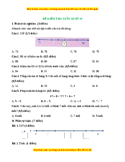 Đề thi giữa kì 1 Toán lớp 2 Cánh diều - Đề 10