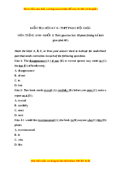 Đề thi cuối kì 2 Tiếng Anh lớp 12 trường THPT Phan Bội Châu năm 2023