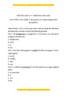 Đề thi cuối kì 2 Tiếng Anh lớp 12 trường THPT Phan Bội Châu năm 2023