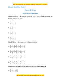 Trắc nghiệm Dãy tỉ số bằng nhau Toán 7 Cánh diều