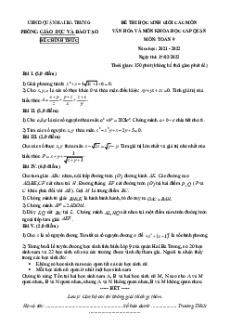 Đề HSG Toán 9 cấp quận - Hai Bà Trưng - Hà Nội năm 2020-2021 có đáp án