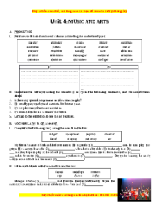 Bài tập Unit 4: Music and arts Tiếng Anh 7 chương trình thí điểm - Lưu Hoằng Trí