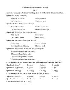 Đề thi cuối kì 1 Tiếng Anh 8 ilearn smart world (Đề 1 kèm file nghe)