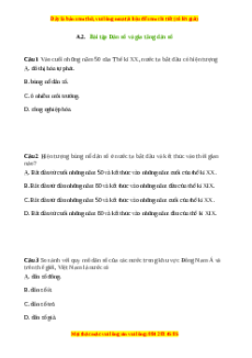 Trắc nghiệm Bài 2 Địa lí 9: Dân số và gia tăng dân số