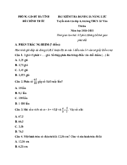 Đề thi vào lớp 6 Toán trường Lê Văn Thiêm Hà Tĩnh các năm