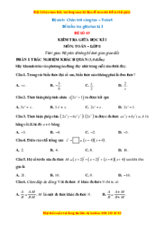 Đề thi giữa kì 1 Toán 8 Chân trời sáng tạo (đề 5)