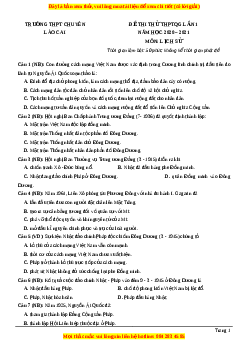 Đề thi thử Lịch Sử trường Chuyên Lào Cai lần 1 năm 2021