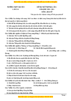 Đề thi thử Lịch Sử trường Chuyên Lào Cai lần 1 năm 2021