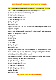 Trắc nghiệm Chủ đề 1 Bài 1: Lịch sử, truyền thống của lực lượng vũ trang nhân dân Việt Nam GDQP 10 Cánh diều