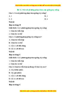 Trắc nghiệm Bài 12: Một số phương pháp chọn, tạo giống cây trồng