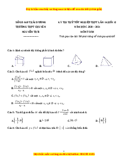 Đề thi thử Toán trường Chuyên Nguyễn Trãi năm 2021