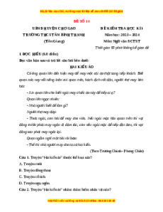 Đề thi cuối kì 1 Ngữ văn 8 Chân trời sáng tạo - Đề 14
