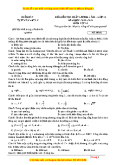 Đề thi thử Vật Lí Diễn Đàn Thư Viện năm 2021