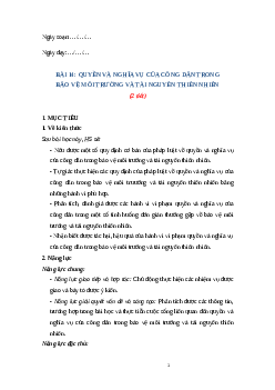 Giáo án Bài 14. Quyền và nghĩa vụ của công dân trong bảo vệ môi trường và tài nguyên thiên nhiên KTPL 12 Cánh diều