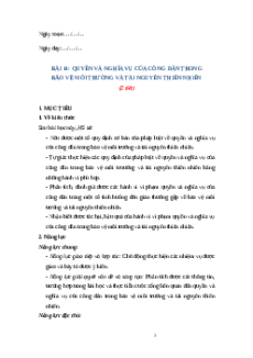 Giáo án Bài 14. Quyền và nghĩa vụ của công dân trong bảo vệ môi trường và tài nguyên thiên nhiên KTPL 12 Cánh diều