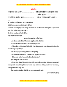 Đề thi học kì 2 Tiếng Việt lớp 2 Chân trời sáng tạo (Đề 6)