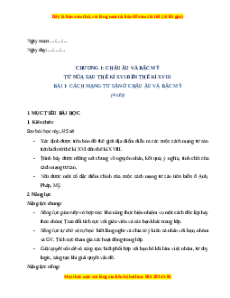 Giáo án Bài 1 Lịch sử 8 Cánh diều (2024): Cách mạng tư sản ở châu Âu và Bắc Mỹ