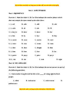 Trắc nghiệm Unit 1: Life stories Tiếng Anh 12 chương trình thí điểm