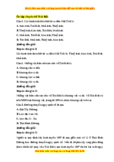 Trắc nghiệm tổng hợp Địa Lí 10 Chương 1: Trái Đất Địa lí 10 Cánh diều