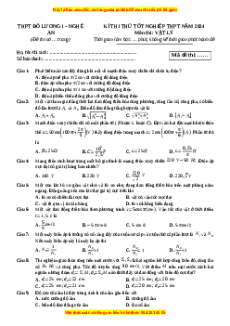 Đề thi thử tốt nghiệp Vật lí trường THPT Đô Lương 1 - Nghệ An năm 2024