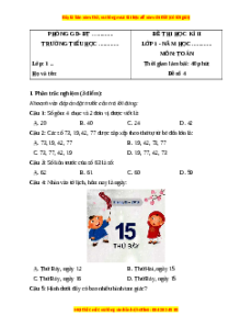 Đề thi cuối kì 2 Toán lớp 1 Chân trời sáng tạo (Đề 4)