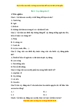 Trắc nghiệm Bài 2 Công nghệ 6 Cánh diều: Xây dựng nhà ở