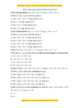Trắc nghiệm Phép cộng, phép trừ đa thức một biến Toán 7 Cánh diều