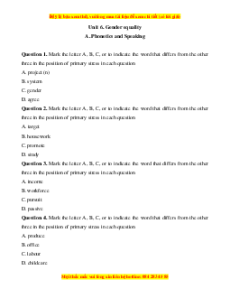 Trắc nghiệm Unit 6: Gender Equality Tiếng Anh 10 Kết nối tri thức