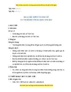 Giáo án Bài 13 Địa lí 8 Chân trời sáng tạo (2024): Đặc điểm của sinh vật và vấn đề bảo tồn đa dạng sinh học