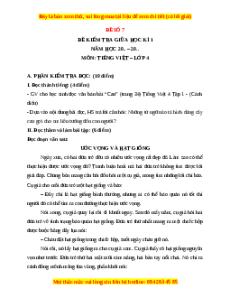 Đề thi giữa kì 1 Tiếng Việt lớp 4 Cánh diều (Đề 7)