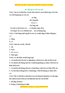 Trắc nghiệm Các thể của chất và sự chuyển thể KHTN 6 Kết nối tri thức