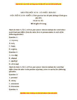 Đề thi giữa kì 2 Tiếng Anh 12 trường THPT Nguyễn Hiền năm 2023