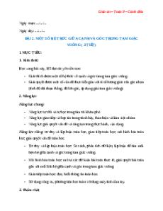 Giáo án Một số hệ thức về cạnh và góc trong tam giác vuông Toán 9 Cánh diều