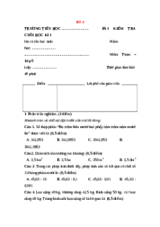 Đề thi cuối kì 1 Toán lớp 5 Cánh diều (Đề 4)