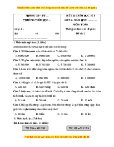 Đề thi cuối kì 1 Toán lớp 4 Kết nối tri thức - Đề 2