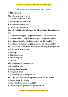 Đề thi cuối kì 2 Sinh học 11 Cánh diều (Đề 3)