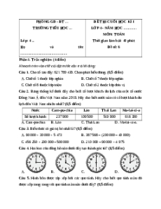 Đề thi cuối kì 1 Toán lớp 4 Kết nối tri thức - Đề 6